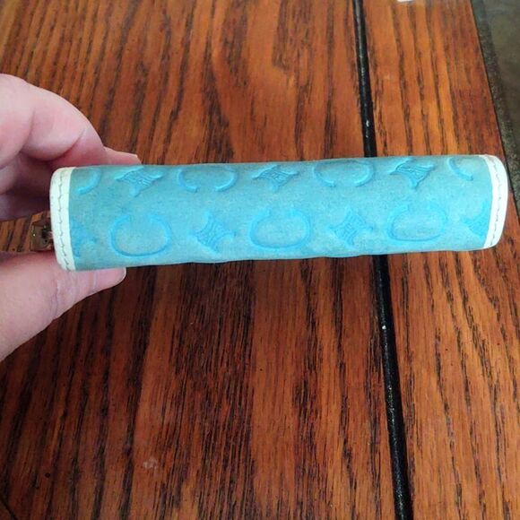 Celine Blue Signature Suede White Leather Wallet Zipper Change Pouch Snap - Picture 6 of 9